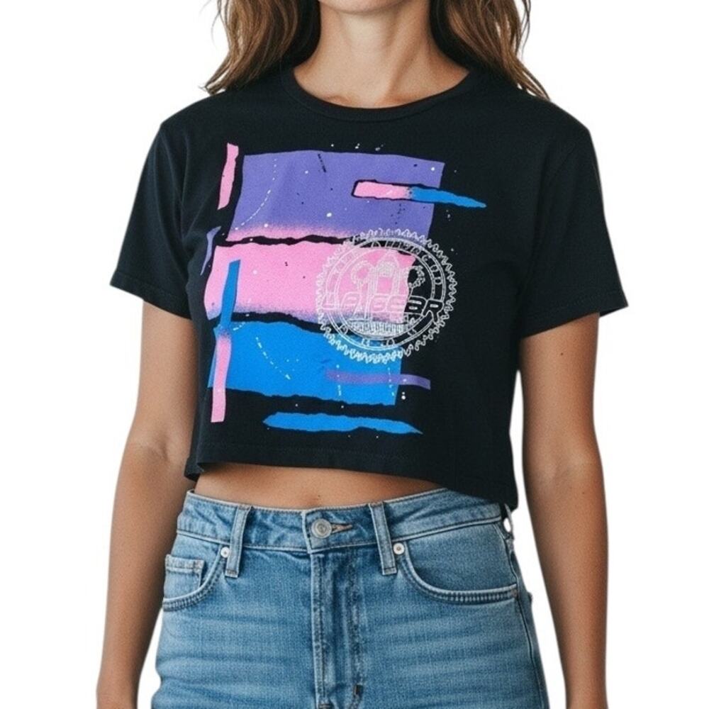 Los Angeles Gear Vintage Black Cropped Graphic Tee Boxy Fit Size L